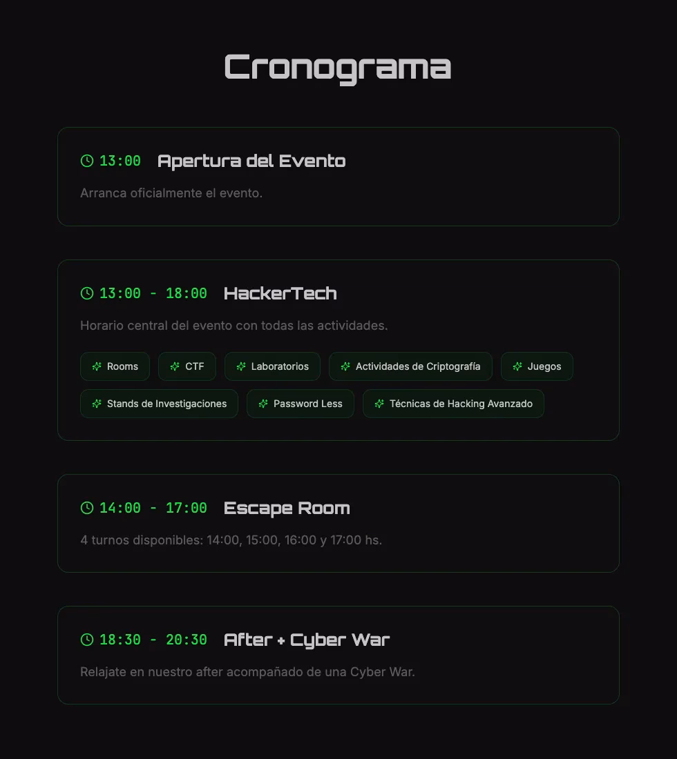 Cronograma de actividades del evento